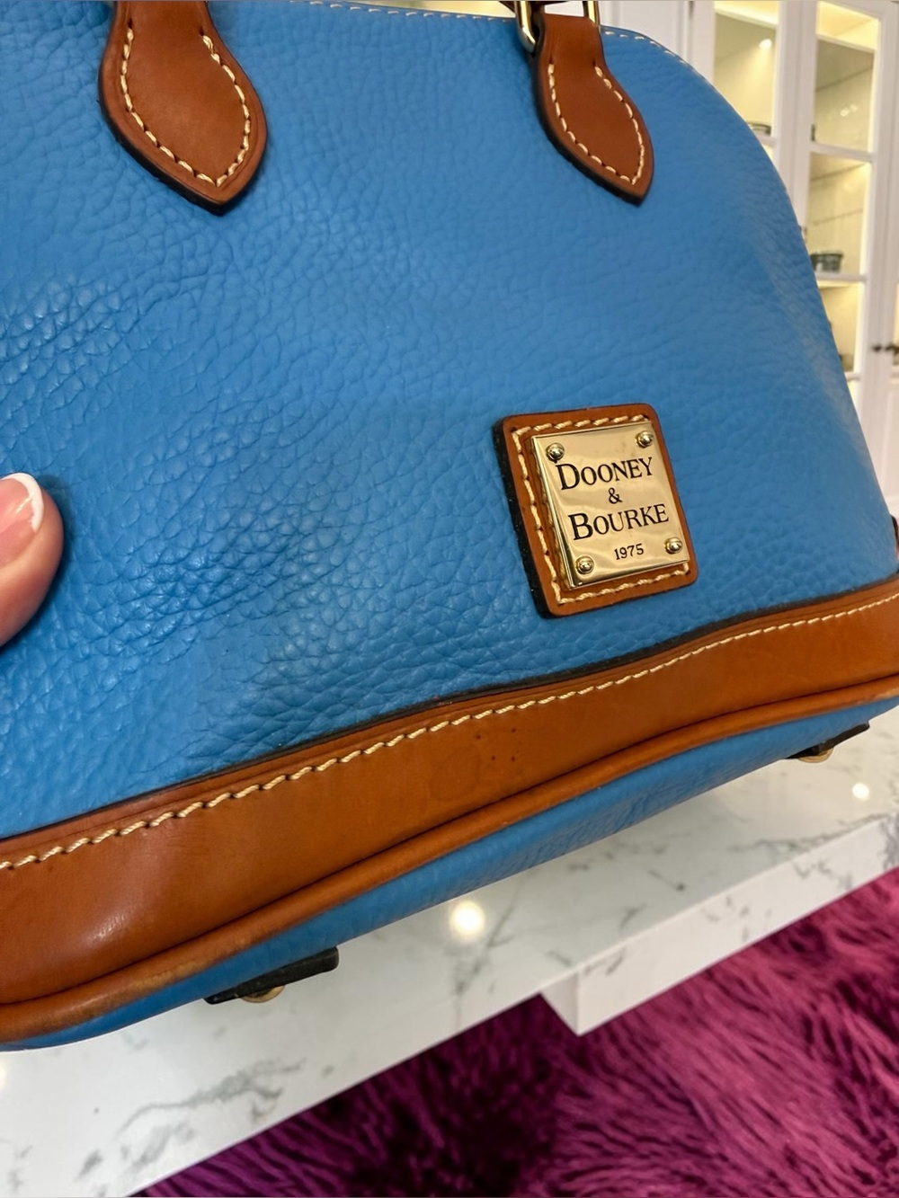 Dooney & Bourke Pebble Leather Satchel in Sky Blue/Tan - Picture 5 of 11